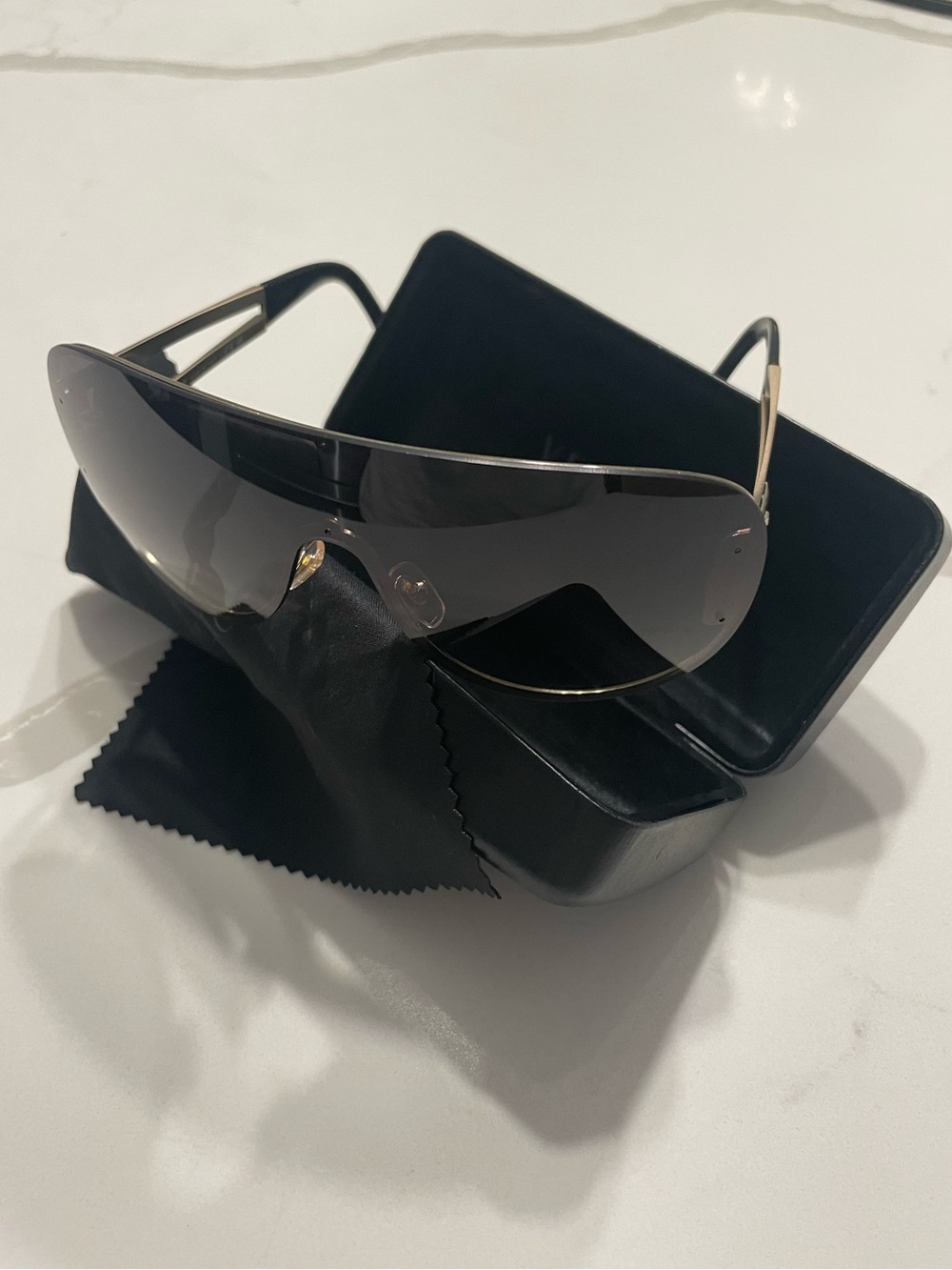 Versace Shield Sunglasses in Black with Gold Trim